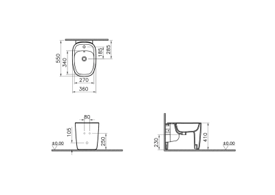 Vitra Plural Yerden Bide Duvara Tam Dayalı, 55 cm Tek Armatür Delikli, Su Taşma Delikli, Yanlardan Deliksiz, Clean, Mat Bej - 2