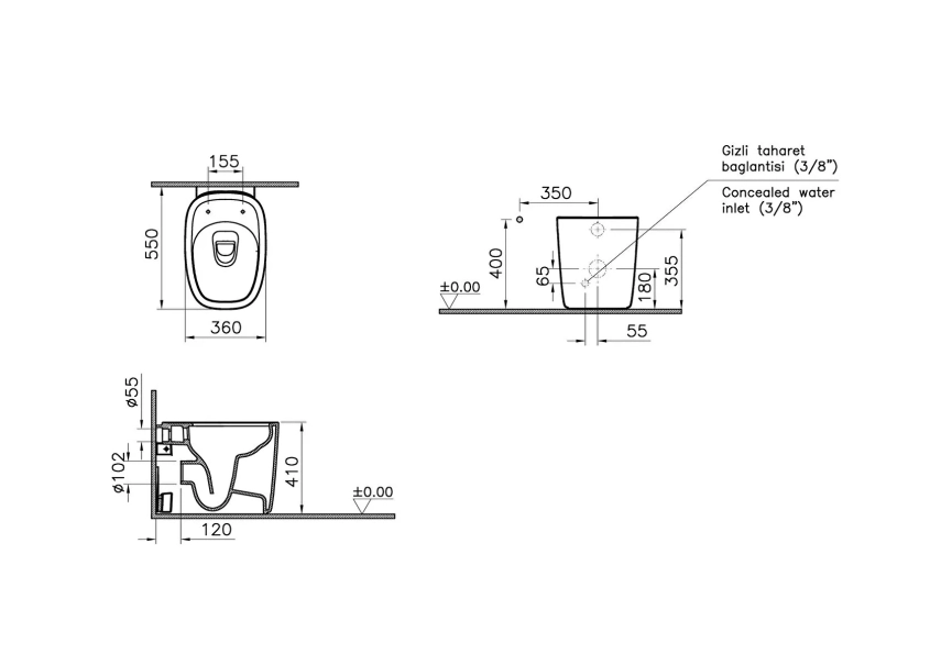 Vitra Plural Yerden Klozet Rim-ex, Duvara Tam Dayalı, 55 cm Clean, Mat Beyaz - Vitra (1)
