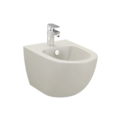 Vitra Sento Asma Bide Gizli Montajlı, 54 cm Tek Armatür Delikli, Su Taşma Delikli, Yanlardan Deliksiz, Mat Bej - 1
