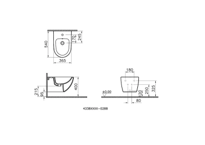 Vitra Sento Asma Bide Gizli Montajlı, 54 cm Tek Armatür Delikli, Su Taşma Delikli, Yanlardan Deliksiz, Mat Siyah - 2