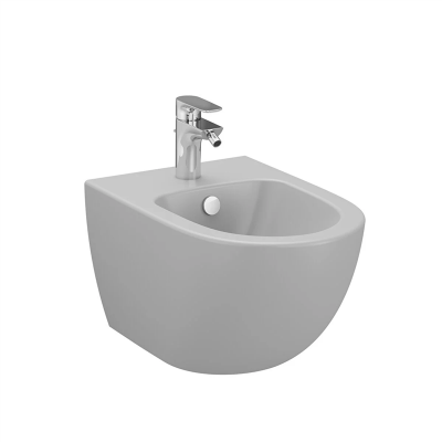 Vitra Sento Asma Bide Gizli Montajlı, 54 cm Tek Armatür Delikli, Su Taşma Delikli, Yanlardan Deliksiz, Mat Taş Gri - 1