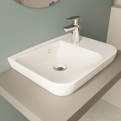 Vitra Sento Çanak Lavabo Kompakt, 50x38 cm Sağdan Tek Armatür Delikli, Su Taşma Delikli, Beyaz - 2