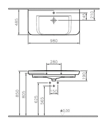 Vitra Sento Etajerli Lavabo 100x49 cm Tek Armatür Delikli, Su Taşma Delikli, Beyaz - 3