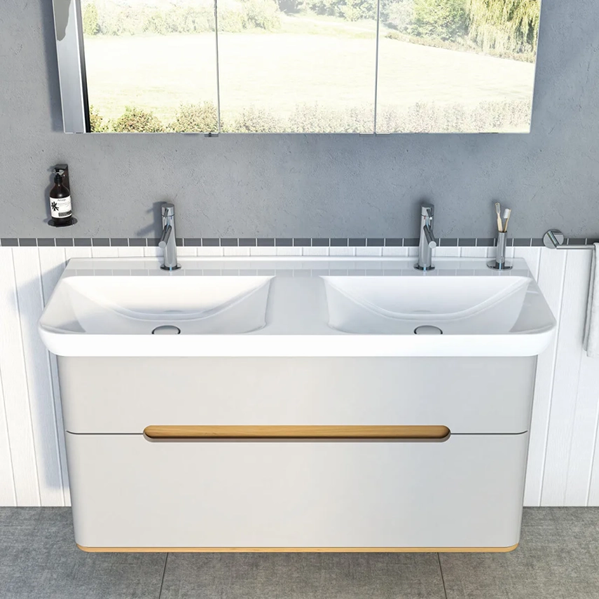 Vitra Sento Etajerli Lavabo 130x49 cm Tek Armatür Delikli, Su Taşma Delikli, Beyaz - Vitra (1)