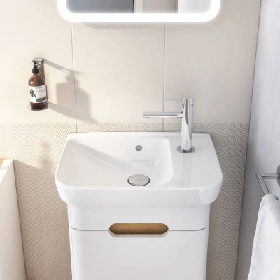 Vitra Sento Etajerli Lavabo Kompakt, 50x38 cm Sağdan Tek Armatür Delikli, Su Taşma Delikli, Beyaz - 3