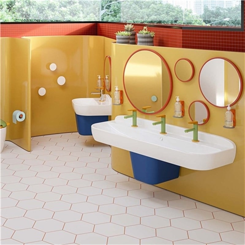 Vitra Sento Kids Lavabo 125x40 cm Üç Armatür Delikli, Su Taşma Deliksiz, Beyaz - Vitra