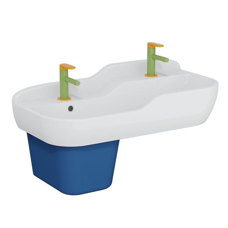 Vitra Sento Kids Lavabo 85x41 cm Çift Armatür Delikli, Su Taşma Delikli, Beyaz - Vitra
