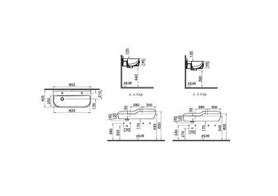 Vitra Sento Kids Lavabo 85x41 cm Çift Armatür Delikli, Su Taşma Delikli, Beyaz - 3