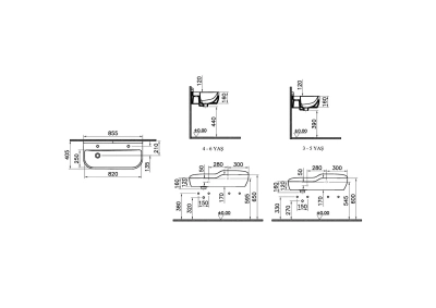 Vitra Sento Kids Lavabo 85x41 cm Çift Armatür Delikli, Su Taşma Deliksiz, Beyaz - 5