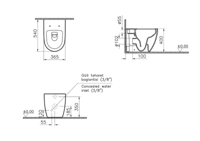 Vitra Sento Yerden Klozet Rim-ex, Duvara Tam Dayalı, 54 cm Beyaz - 3