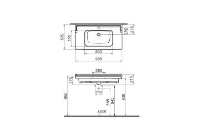 Vitra Valarte Etajerli Lavabo 100x53 cm Tek Armatür Delikli, Su Taşma Delikli, Beyaz - 4