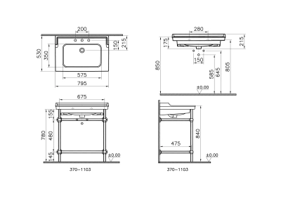 Vitra Valarte Etajerli Lavabo 80x53 cm Üç Armatür Delikli, Su Taşma Delikli, Beyaz - 2