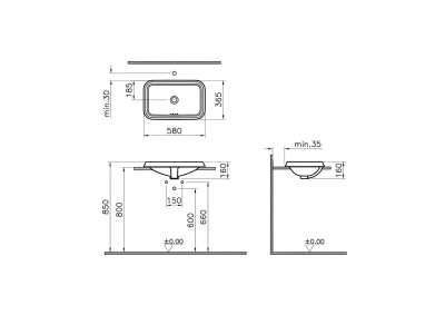 Vitra Valarte Tezgahüstü Lavabo Dikdörtgen, 60x37 cm Armatür Deliksiz, Su Taşma Delikli, Beyaz - 2