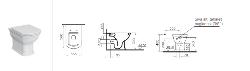 Vitra Valarte Yerden Klozet Duvara Tam Dayalı, 43 cm Beyaz - Vitra (1)