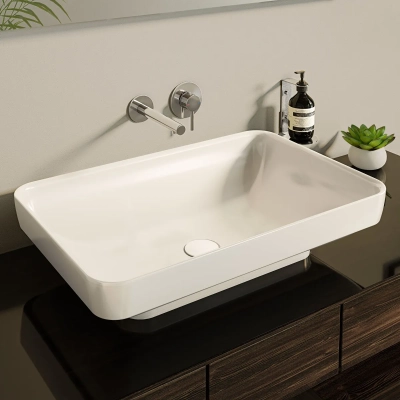 Vitra Water Jewels Çanak Lavabo Dikdörtgen, 60x39 cm Armatür Deliksiz, Su Taşma Deliksiz, Clean, Beyaz - 3