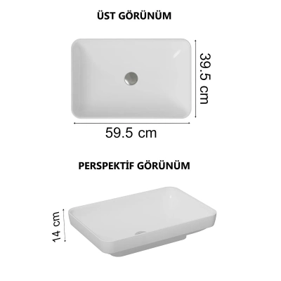 Vitra Water Jewels Çanak Lavabo Dikdörtgen, 60x39 cm Armatür Deliksiz, Su Taşma Deliksiz, Clean, Siyah Beyaz - 2