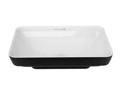 Vitra Water Jewels Çanak Lavabo Dikdörtgen, 60x39 cm Armatür Deliksiz, Su Taşma Deliksiz, Clean, Siyah Beyaz - 1