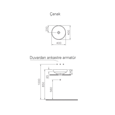 Vitra Water Jewels Çanak Lavabo Yuvarlak, Kompakt, 40x40 cm Armatür Deliksiz, Su Taşma Deliksiz, Clean, Siyah Beyaz - 4