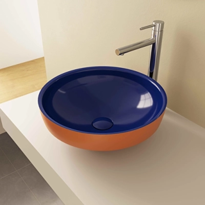 Vitra Water Jewels Çanak Lavabo Yuvarlak, Kompakt, 40x40 cm Armatür Deliksiz, Su Taşma Deliksiz, Clean, Terrarosa-Mavi - 2