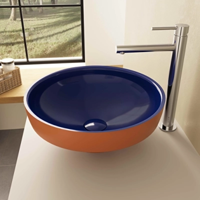 Vitra Water Jewels Çanak Lavabo Yuvarlak, Kompakt, 40x40 cm Armatür Deliksiz, Su Taşma Deliksiz, Clean, Terrarosa-Mavi - 3
