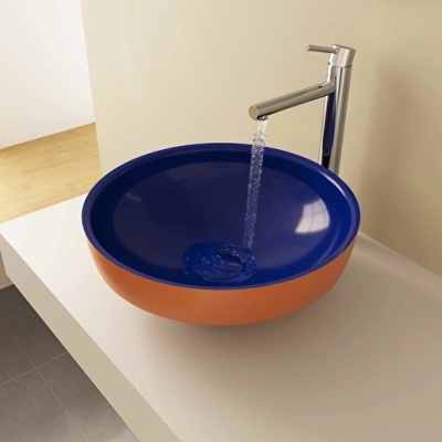 Vitra Water Jewels Çanak Lavabo Yuvarlak, Kompakt, 40x40 cm Armatür Deliksiz, Su Taşma Deliksiz, Clean, Terrarosa-Mavi - 5