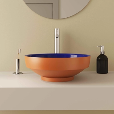 Vitra Water Jewels Çanak Lavabo Yuvarlak, Kompakt, 40x40 cm Armatür Deliksiz, Su Taşma Deliksiz, Clean, Terrarosa-Mavi - 6