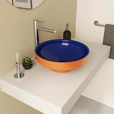 Vitra Water Jewels Çanak Lavabo Yuvarlak, Kompakt, 40x40 cm Armatür Deliksiz, Su Taşma Deliksiz, Clean, Terrarosa-Mavi - 7