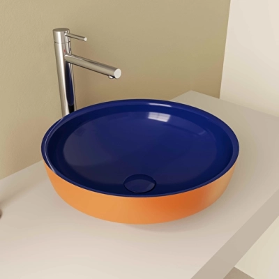 Vitra Water Jewels Çanak Lavabo Yuvarlak, Kompakt, 40x40 cm Armatür Deliksiz, Su Taşma Deliksiz, Clean, Terrarosa-Mavi - 1