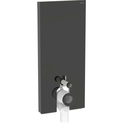 Yere oturan klozet için Geberit Monolith Plus sıhhi modülü, 114 cm, cam ön kaplama: Işık rengi=2200–4000K, Ön kaplama: siyah cam, Yan kaplama: alüminyum siyah krom - 1